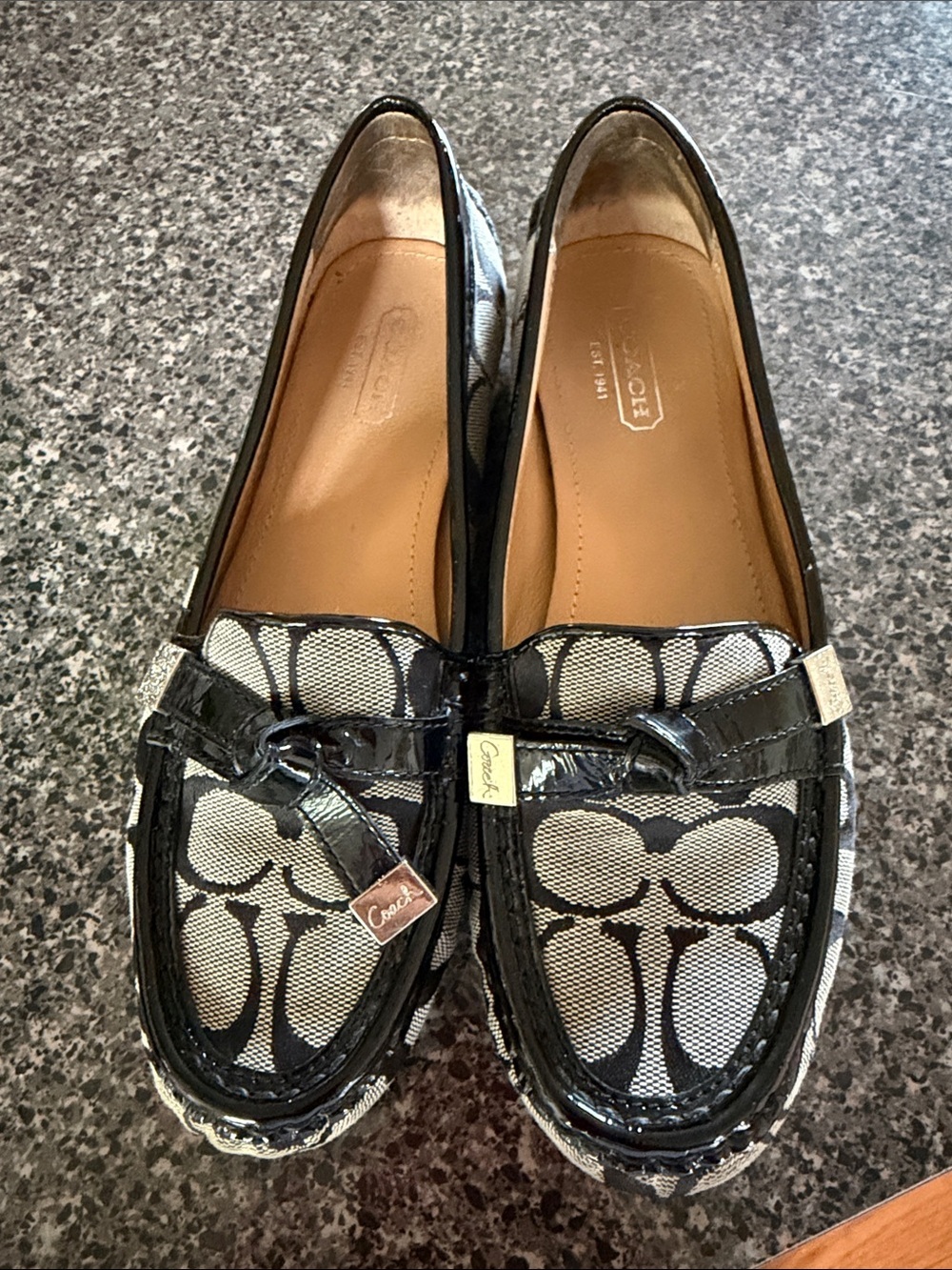 Coach Black & Ivory Signature Canvas Penny Loafers